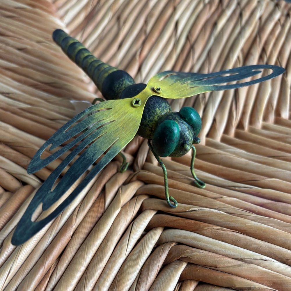 Green and Yellow Indoor Outdoor Dragonfly Decor Made of Metal